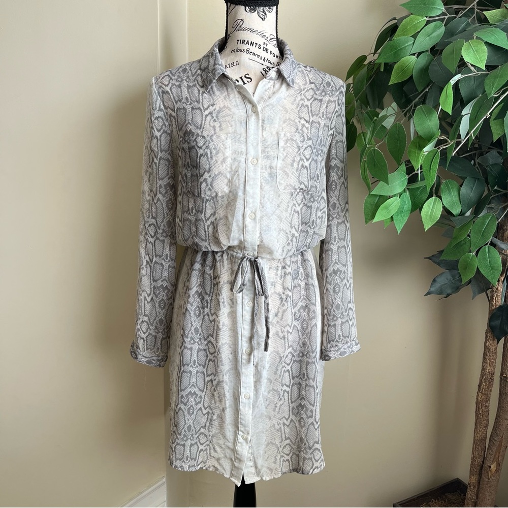 Old Navy Python Print Tie Waist Long Sleeve Shirt Dress Gray Sz S